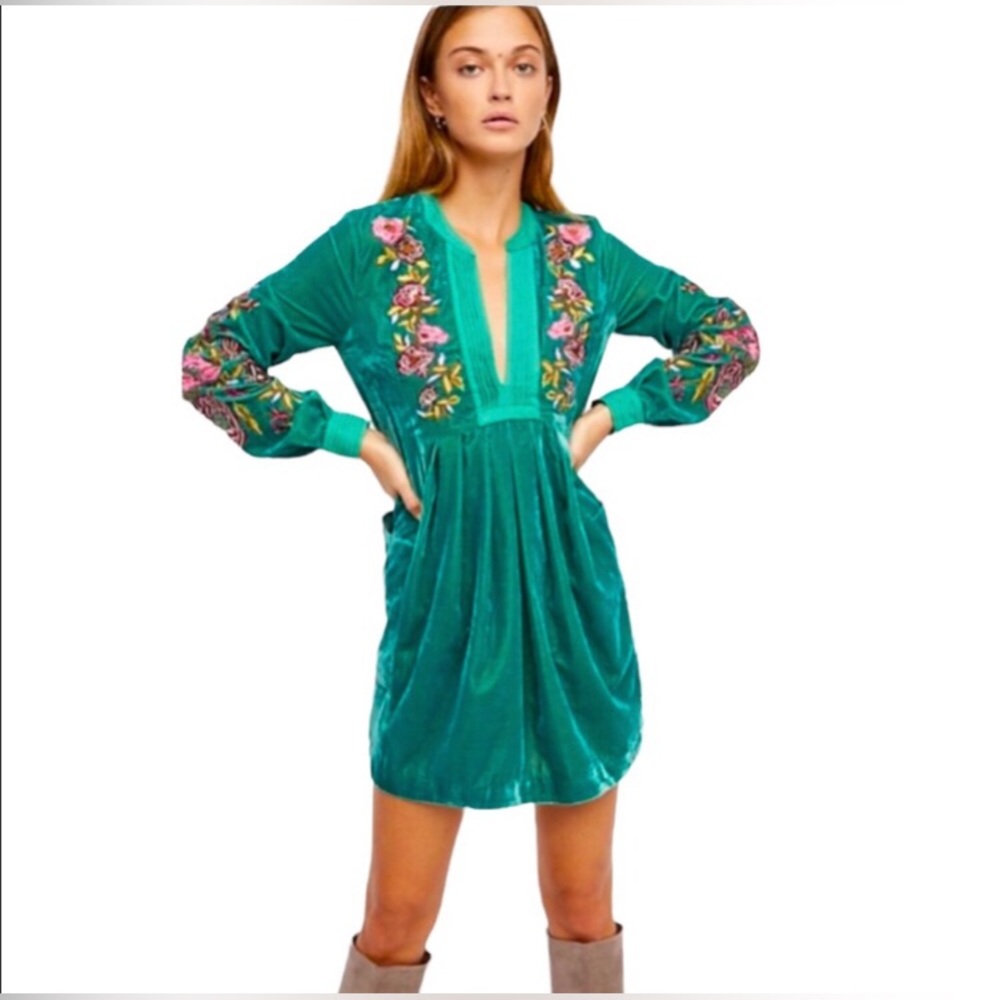 Free People Velvet Embroidered Dress